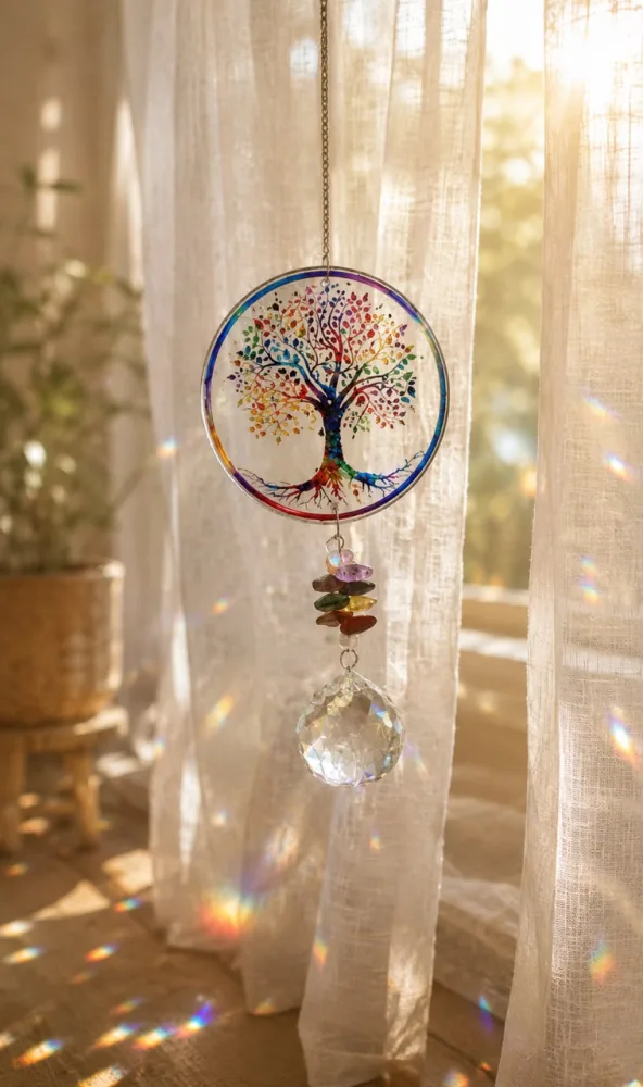 Attrape-soleil en Cristal avec Arbre de vie en verre